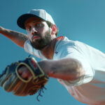 Lanceur de baseball en action, concentré sur le lancer