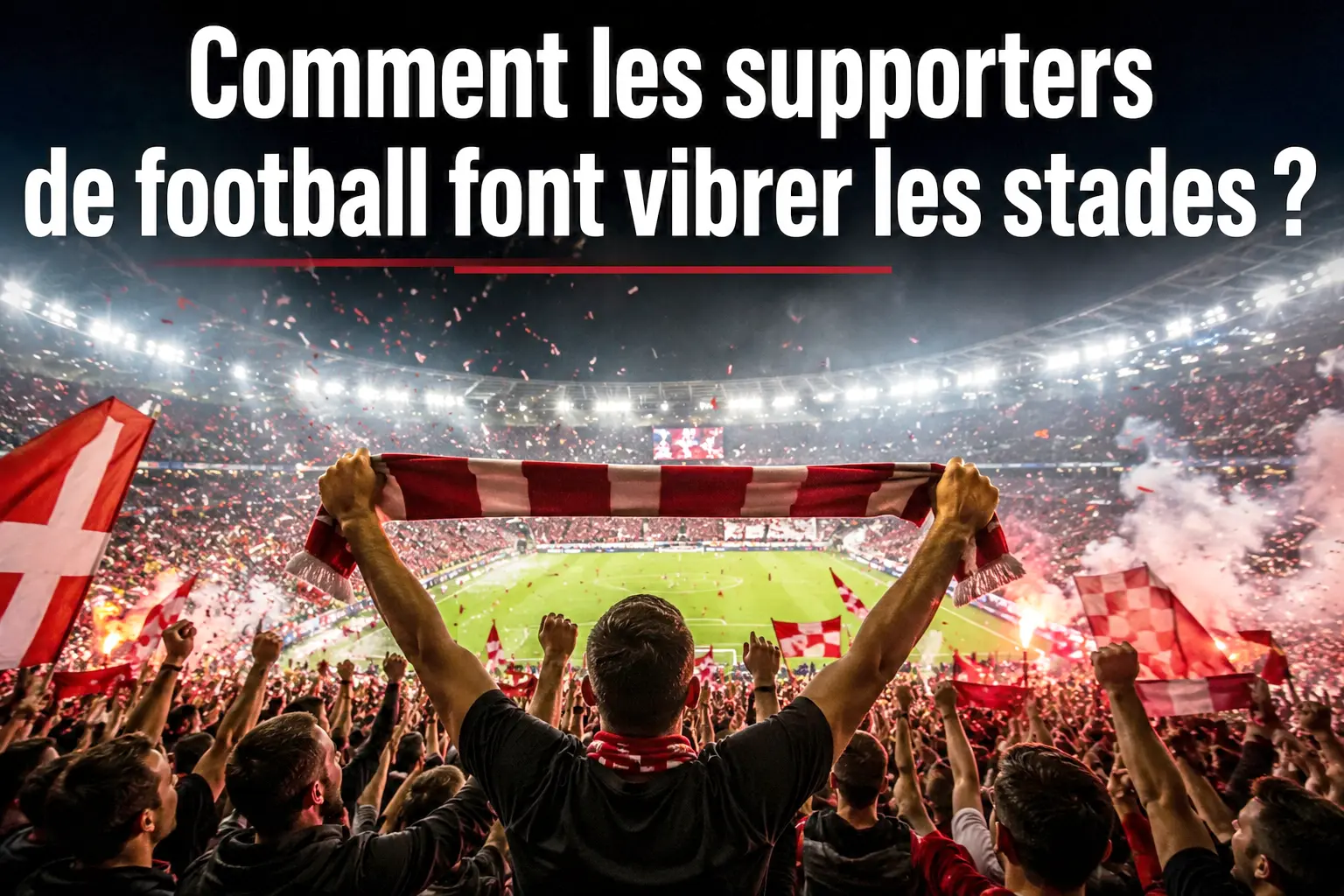 Supporters de football brandissant des écharpes et encourageant leur équipe dans un stade plein lors d'un match, créant une ambiance exceptionnelle.