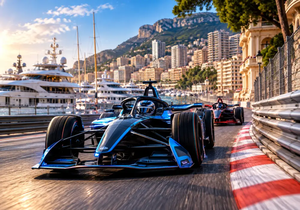 Voitures de Formule E lancées à pleine vitesse sur un circuit urbain en compétition.