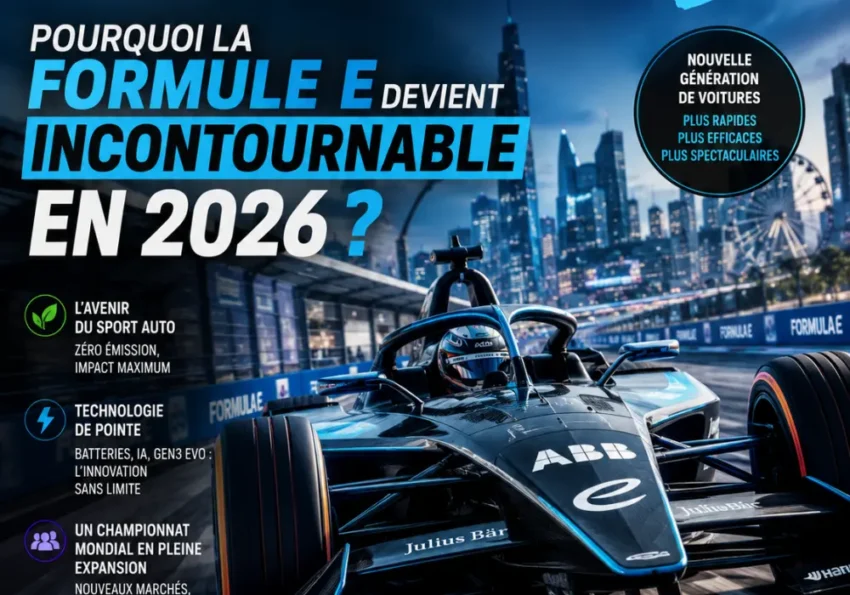 Pourquoi la Formule E devient incontournable en 2026 ? 4 Voiture de Formule E en course sur un circuit urbain, illustration du sujet principal.