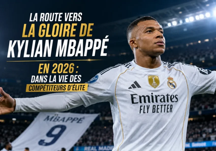 Kylian Mbappé apparaît dans un moment du quotidien, loin du terrain, dans une ambiance sportive.