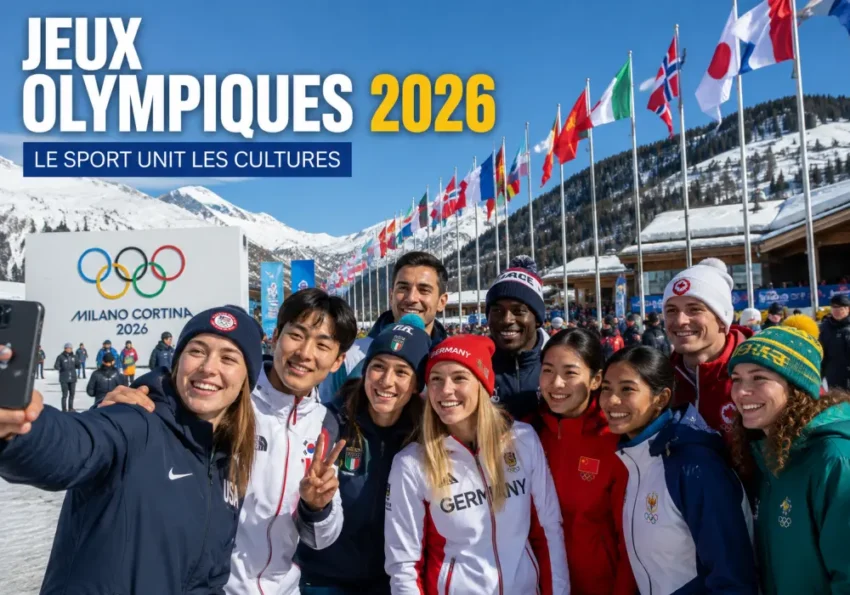 Athlète olympique célébrant sa performance devant un public attentif lors d’une compétition.