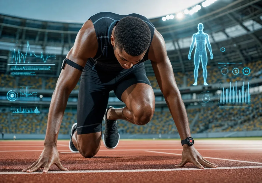 Scène réaliste illustrant sujet principal de Technologie sportive : comment l’innovation transforme les performances ?